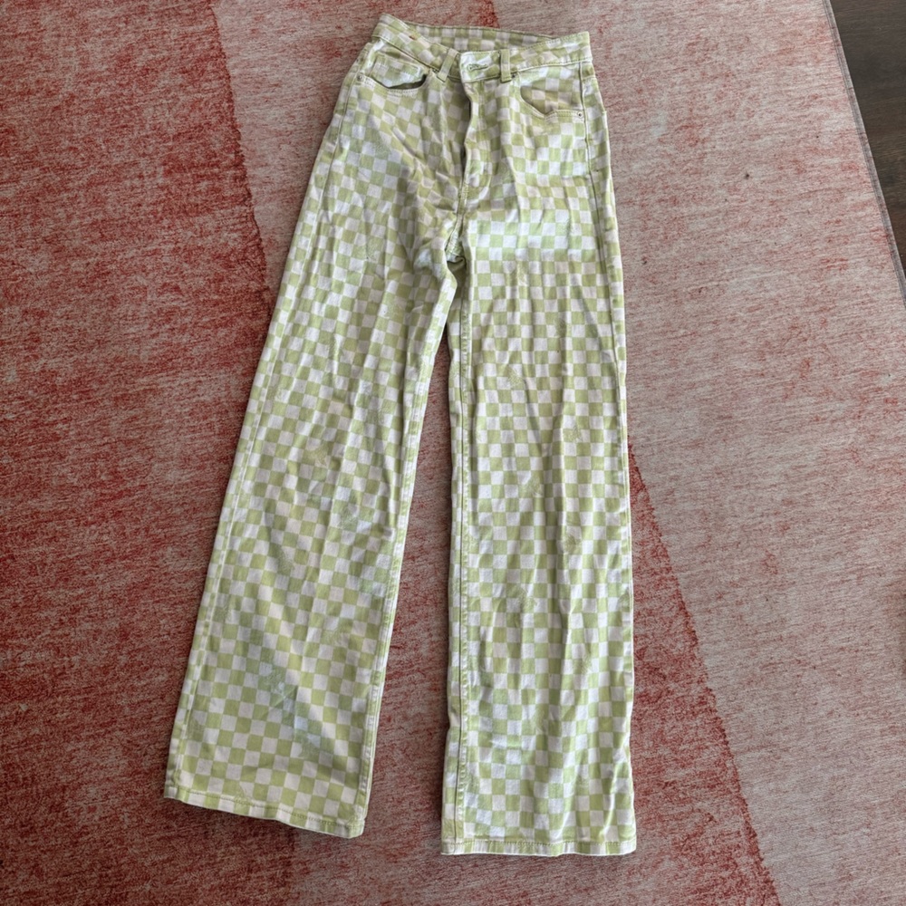 Light green checkered high waisted jeans